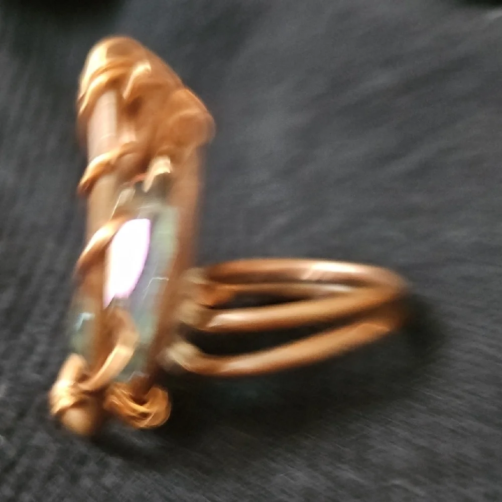 Bronze and Iridescent Purple Statement Ring, Sz 6.5